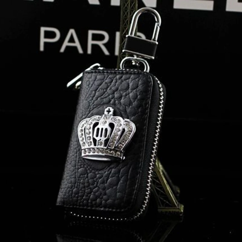 Crown Rhinestone Car Keychain Cover Storage Case Key Chain Key Case Wallet Bling Auto Decor Car Accessories For Woman Girls