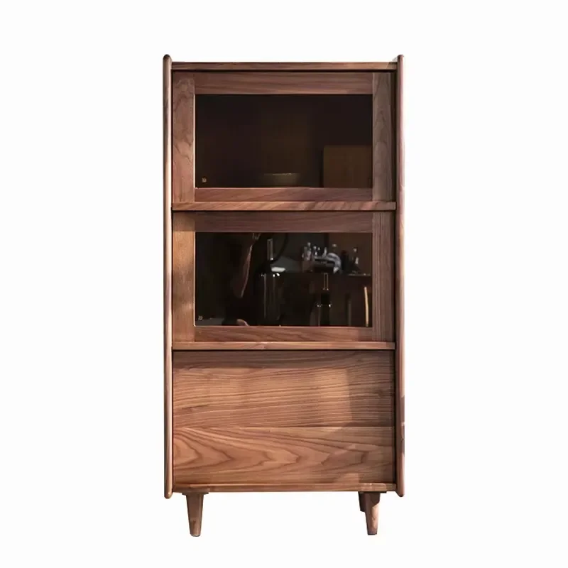 Modern Black Walnut Side Cabinet for Nordic Restaurant Furniture for Home Office Living Room Solid Wood Storage Cabinet