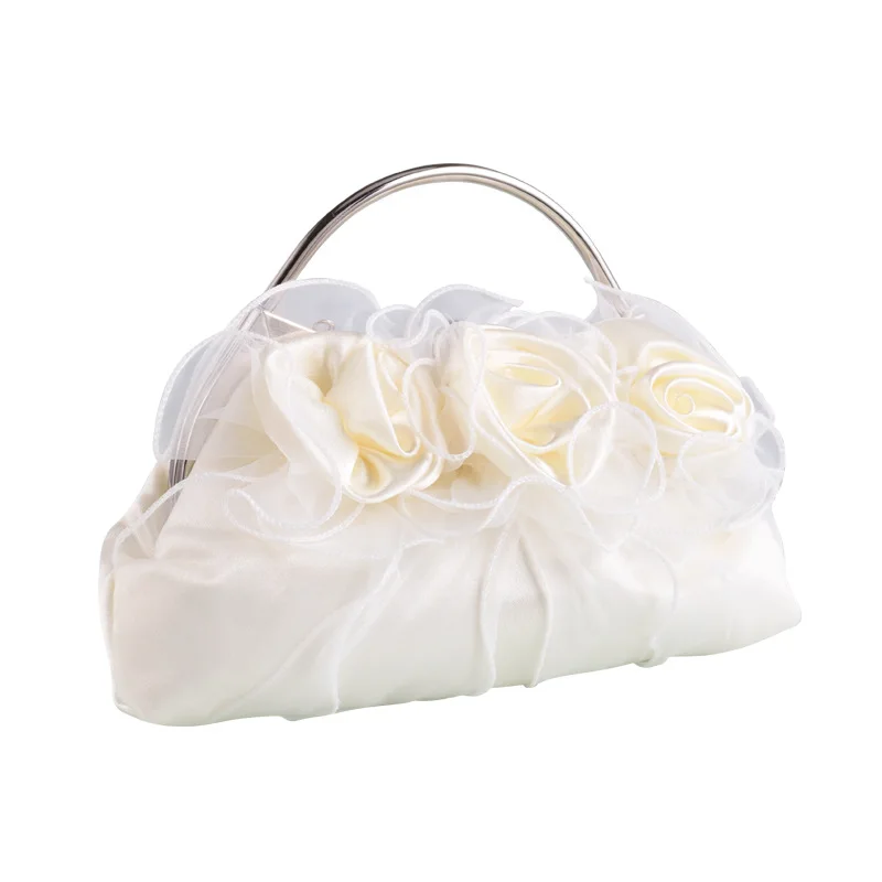 Designer Satin Purses and Handbags Women Flower Evening Bag Solid Luxury White Floral Bags Bride Day Clutches Dinner Bag