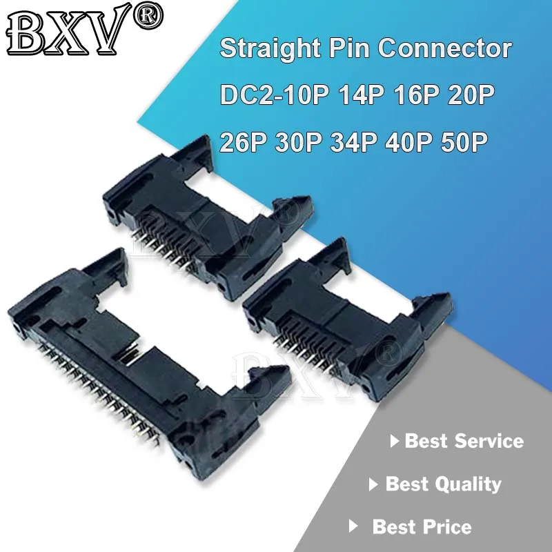 DC2-10P 14P 16P 20P 26P 30P 34P 40P 50P Straight Pin Connector 2.54MM Pitch Socket Receptacle For Flat Ribbon Cable IDC Socket