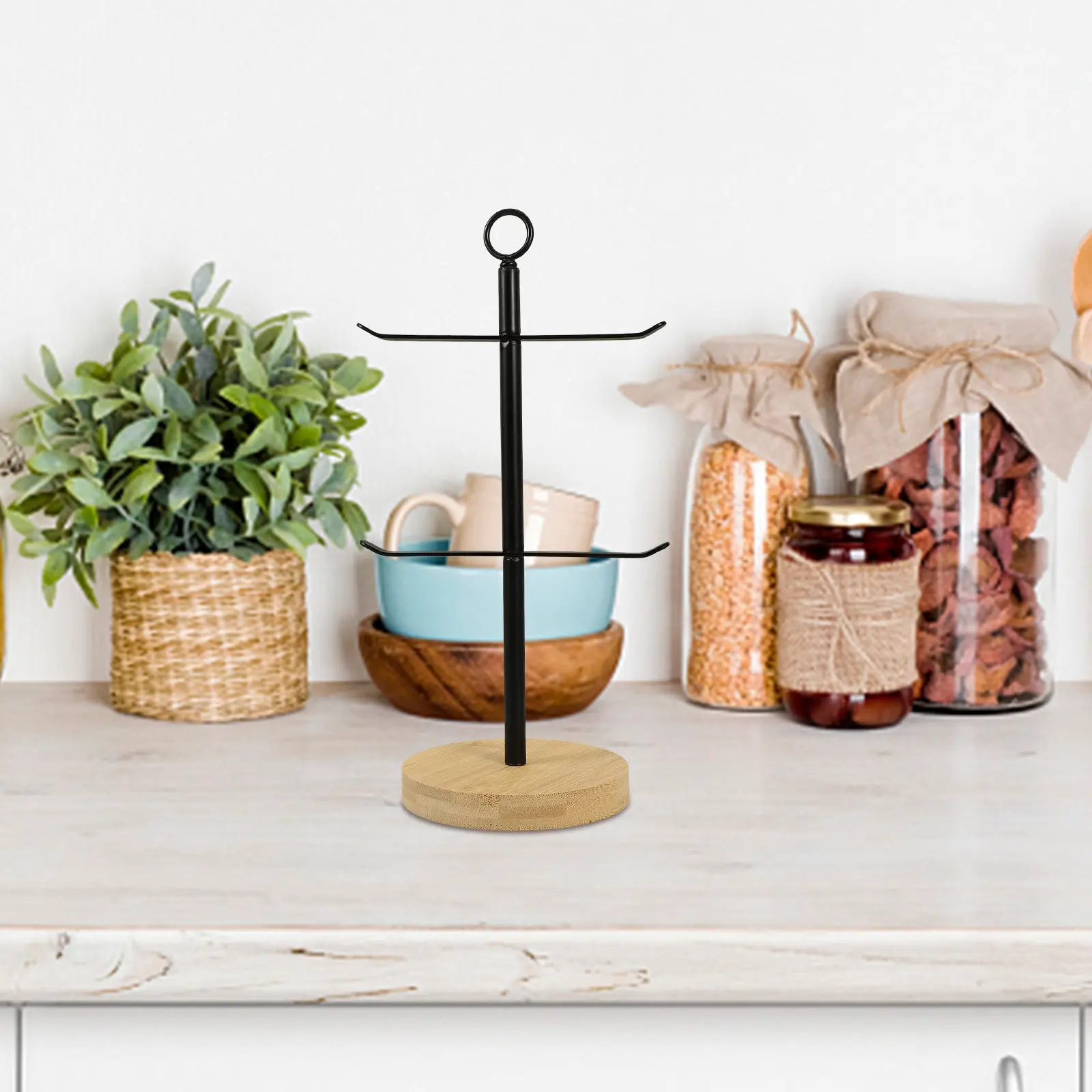 

Cup Lids Storage Stand Bamboo Iron Design Space Saving Countertop Tumbler Lid Organizer Home Mug Cover Holder Lids Storage