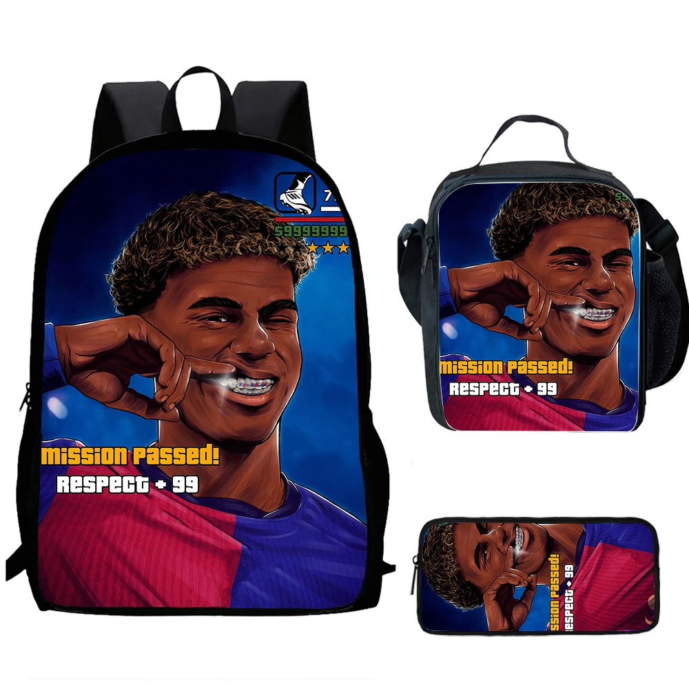 2025 Lamine Y-Yamal Football Star Child School Backpack With  Lunch Bags Pencil Bags  Best Gift For Boys and Girls