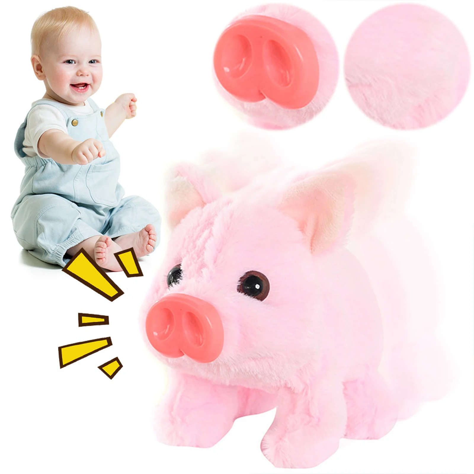 Electric Pig Plush Realistic Toy with Wagging Tail & Twitching Nose & Oink Sounds Interactive Electronic Pig Toy for Pets Lovers