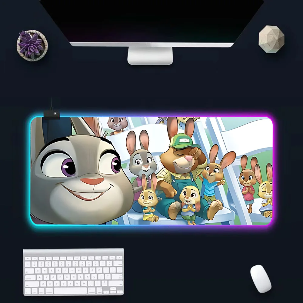 

Zootopia Judy Hopps RGB Pc Gamer Keyboard Mouse Pad Mousepad LED Glowing Mouse Mats Rubber Gaming Computer Mausepad