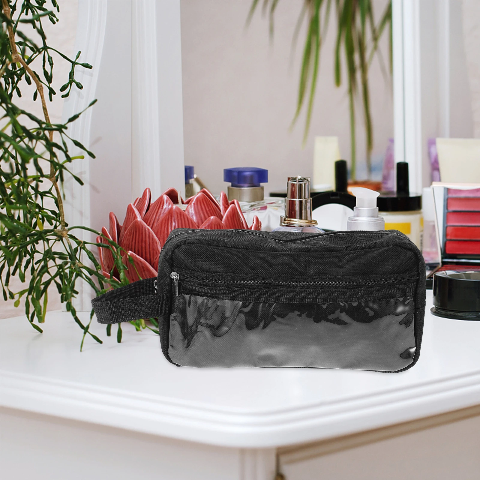 

Travel Makeup Bag Black 600d Oxford Cloth Toiletries Small Pouches Zippered Men Toiletry Bag Dry Wet Separation Storage