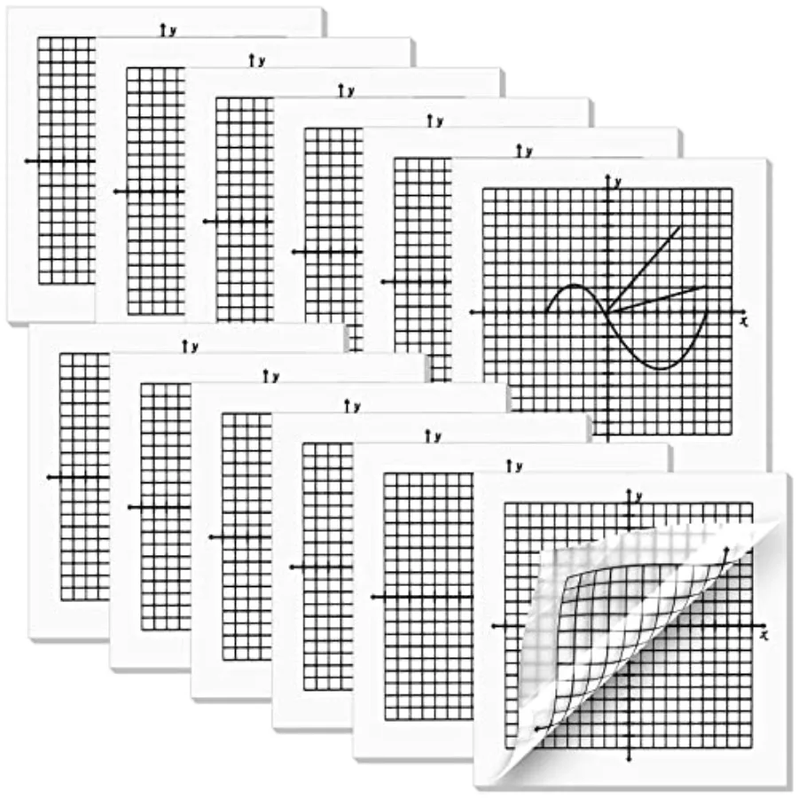 

600 Sheets 12 Pads Graph Paper Sticky Notes Transparent 3 x 3 Inch, Graph Paper Sticky Pads 20 x 20 Four Quadrant Self Stick No