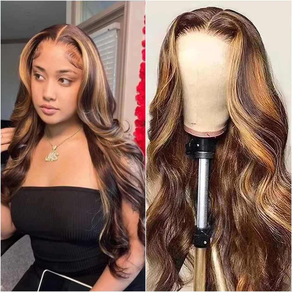 

40-дюймовый парик из натуральных волос с эффектом Body Wave, 13x4, с кружевной передней частью, цвет 4/27, медово-русый, 13x6 HD кружевной парик для женщин, предварительно проработанный.