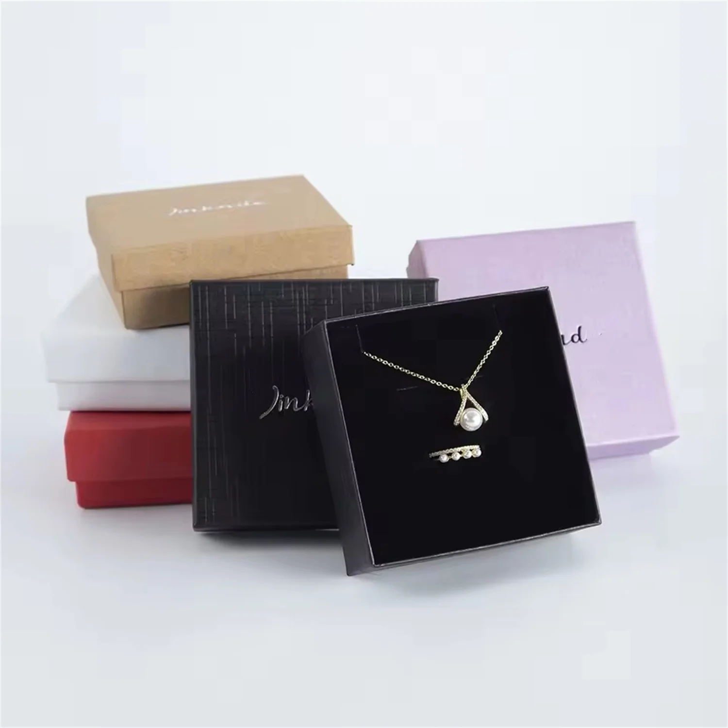 

Cardboard Jewelry Packaging Box Custom Logo for Ring Necklace Earring Storage Display Jewellery Organizer Boxes With Suede Bag