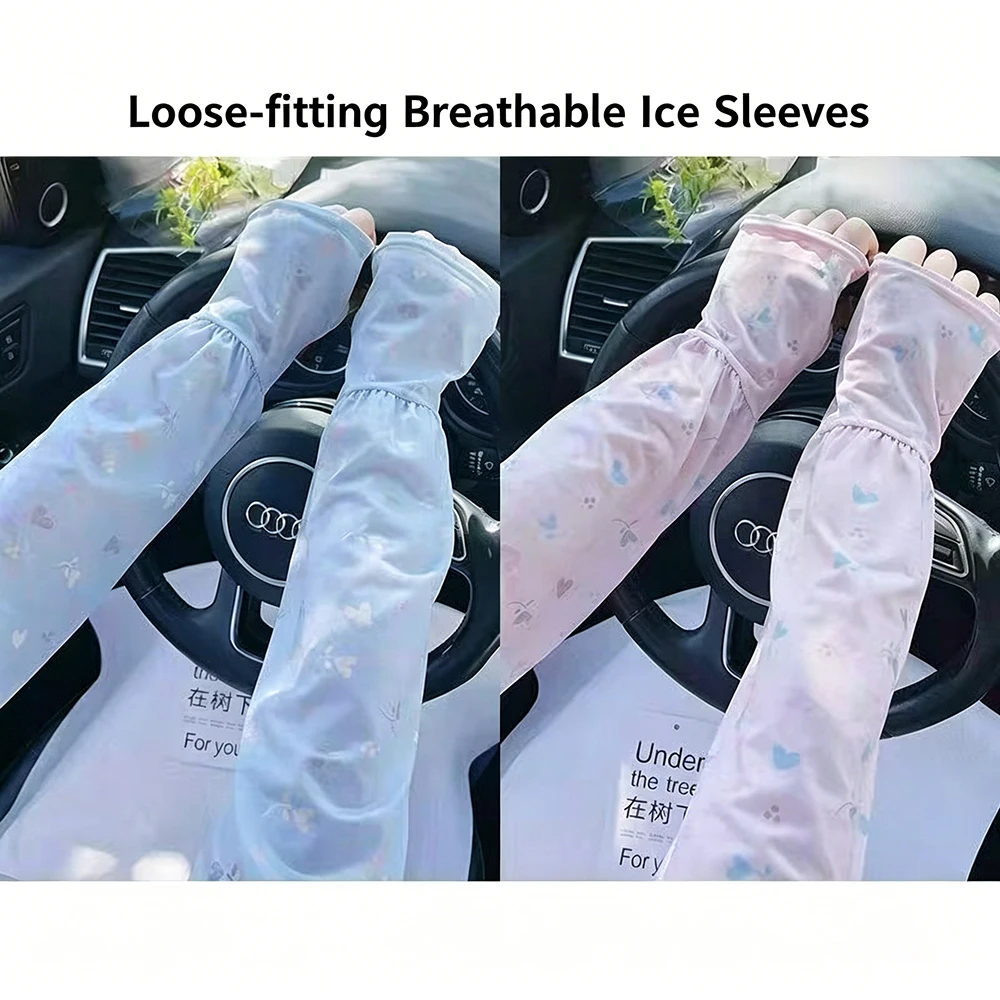 Sun Protection Arm Sleeves,Loose Cooling Ice Silk Arm Covers,UV Protection,Heart Pattern,Breathable Summer Sunblock Arm Sleeves
