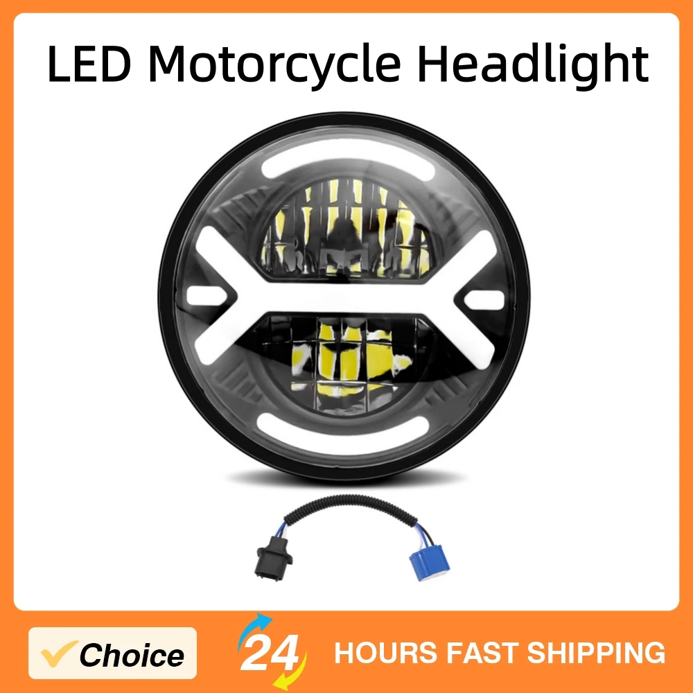 

5.75 Inch Round LED Motorcycle Headlight 5-3/4" Headlamp with DRL Turn Signal Lights Low and High Beam Motorcycle Accessories