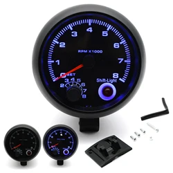 3.75'' Car Universal Black Tachometer Gauge Blue Inter Shift light 0-8000 RPM Tachometer