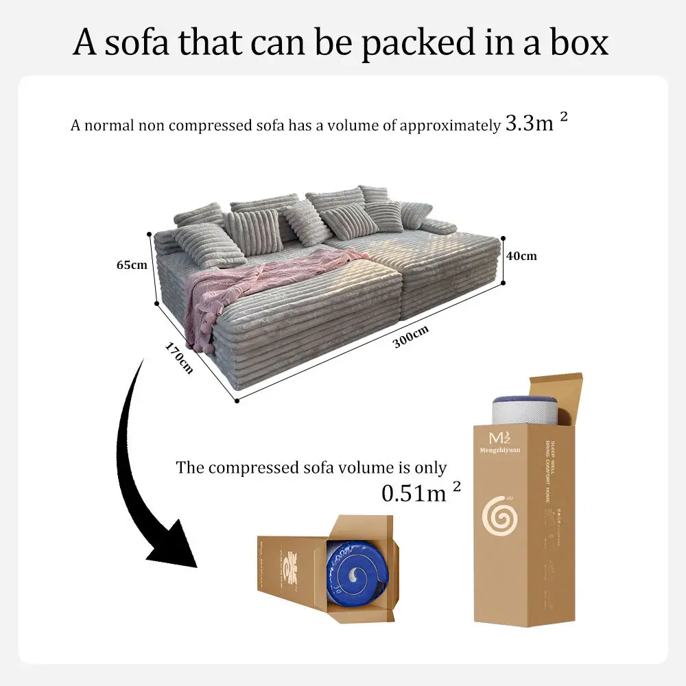 Wholesale Small Package Compressed Sofa Memory Foam Sectional Sofa Bed Set for Apartment Use No Assembly Necessary
