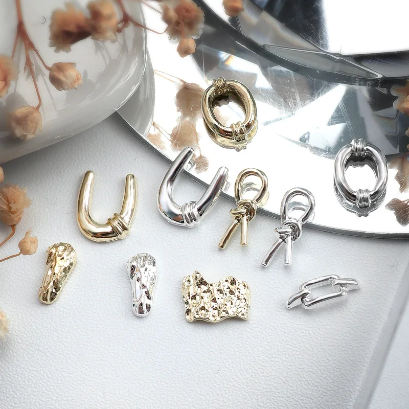 

40PCS Gold Silver 3D Nail Art Rope Knot Charms Irregular Metal Parts Accessories For Nails Decoration Manicure Supplies Material