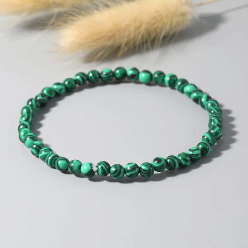 

OAIITE 4mm Natural Green Malachite Bracelet Handmade Bead Bracelet Energy Stone Yoga Wristband Bracelet Men Women Jewelry