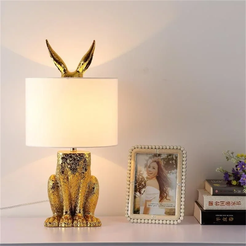 ASHER Resin Table Lamp Modern Creative White Rabbit Lampshade LED Desk Light for Home Living Room