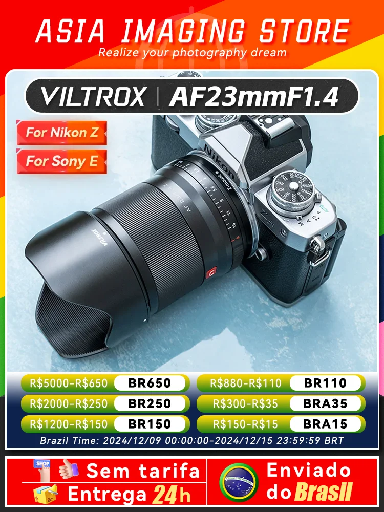 【 Do Brasil 】Viltrox AF 23mm F1.4 Auto Focus APS-C  Camera Lens for Sony E ZVE10 A6700 Fujfiilm XF Nikon Z   Screen Z6 Z8 23 1.4