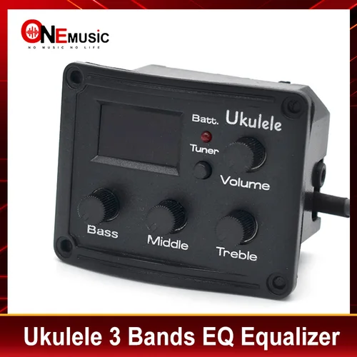 Ecualizador EQ de 3 bandas para ukelele con sintonizador LCD, pastilla cromática, transductor piezoeléctrico, salida de equilibrio