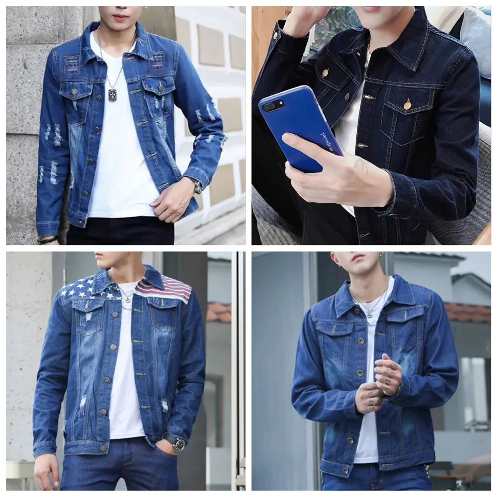 Plush denim jacket suit men's winter thickened top trousers suit warm business fashion