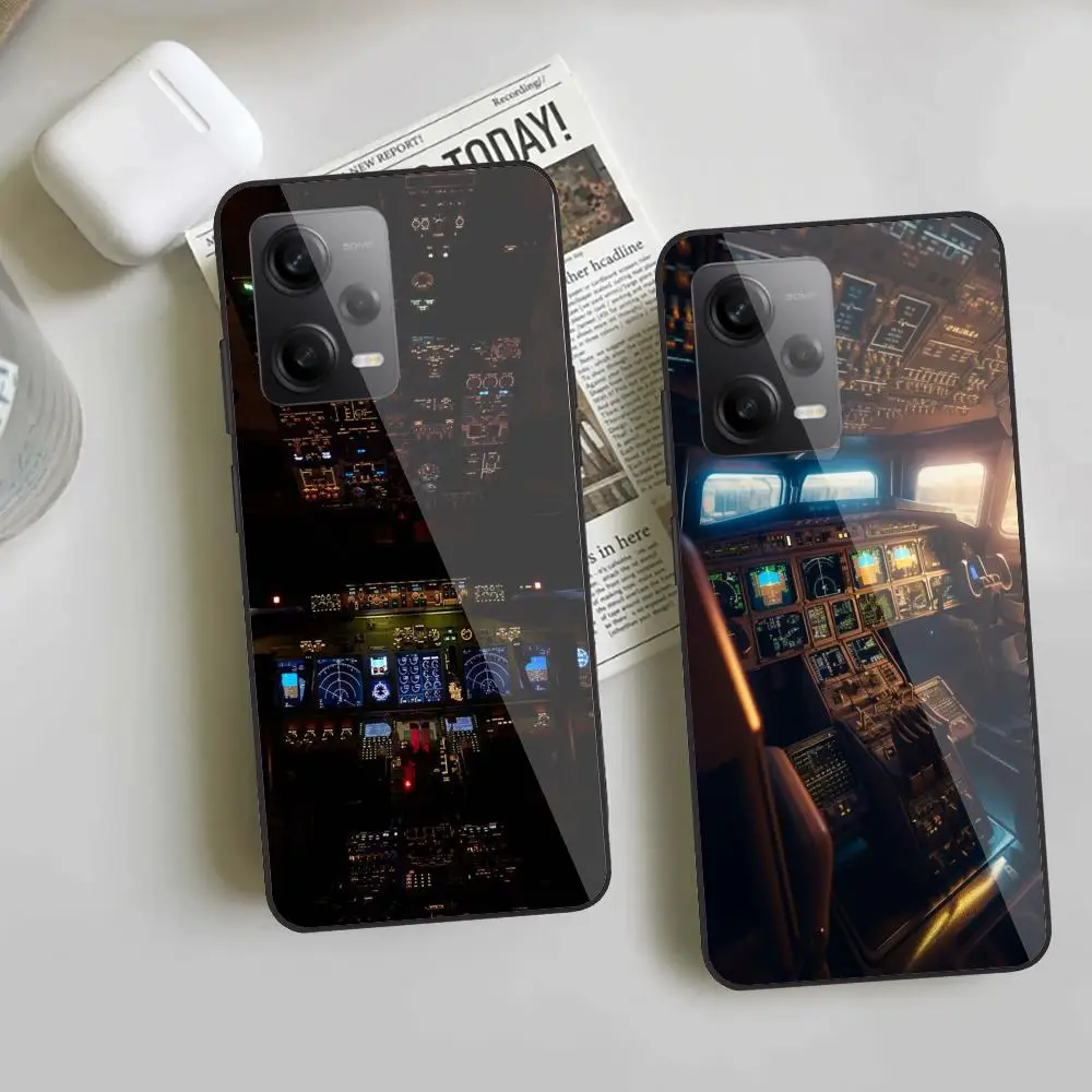 

Aircraft cockpit Phone Case For Redmi Note 13 Pro Plus 12 11 A3X A1 A2 13C 12C Black Glass Cases