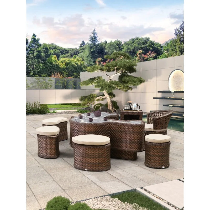 New Chinese tea and chair combination balcony living room home coffee garden club hotel creative tea