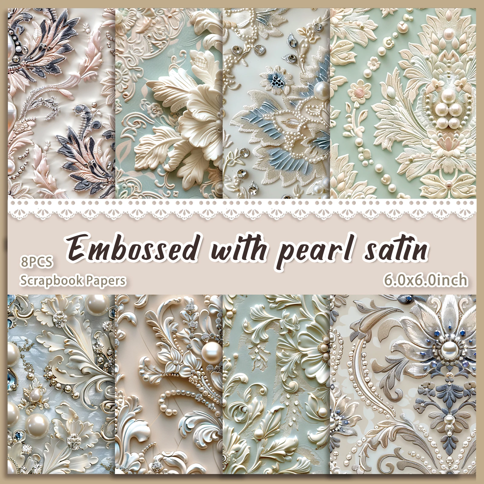 Pressed Surface With Pearl Satin Scrapbook Paper Pad 8 Sheets Art Craft Pattern Paper For Scrapbooking Assorted Festive Designs