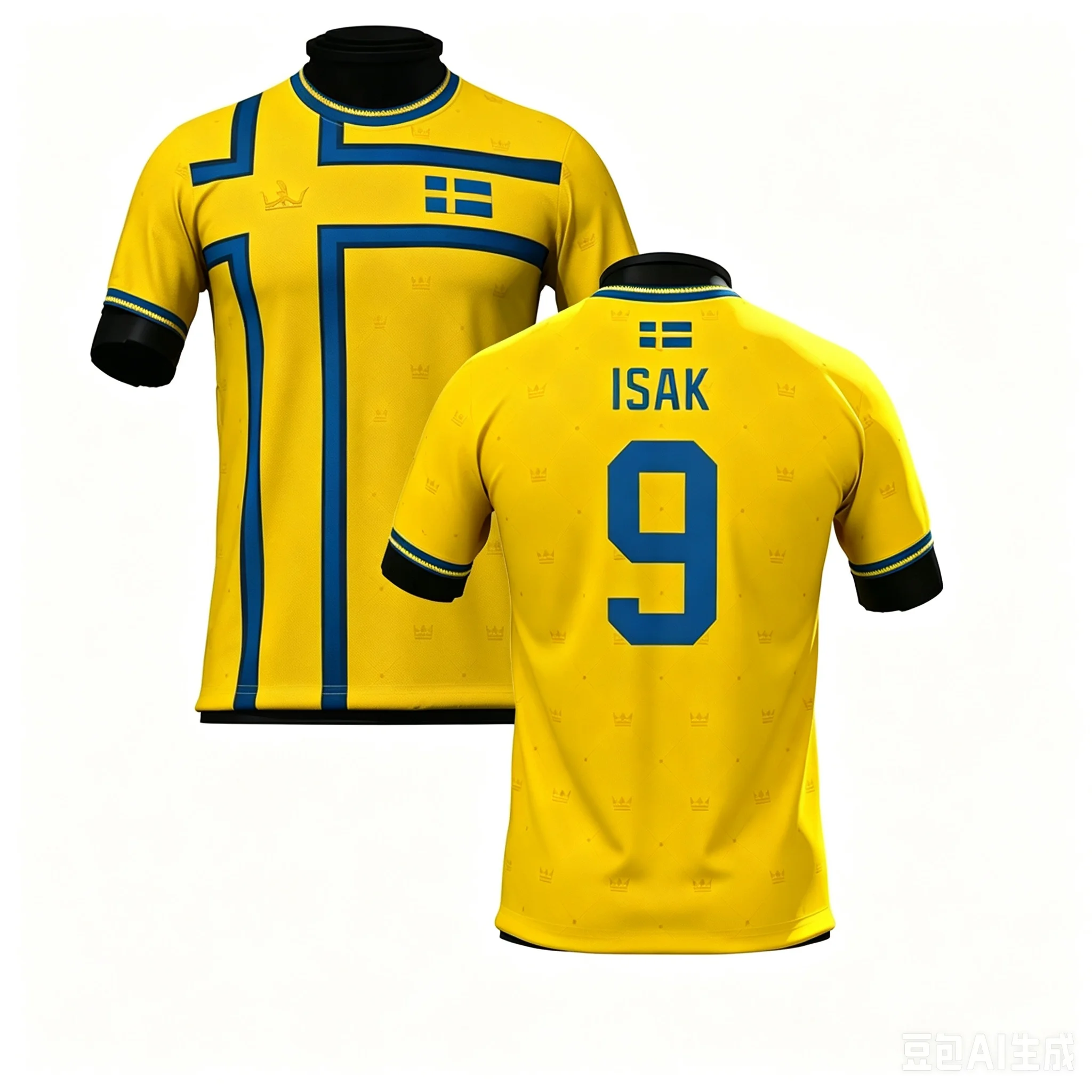 Family Sweden Soccer Jersey Round‑Neck 2026 Crest Fan Football Shirt Number 17 Yellow Blue Geometric Line Supporter Uniform