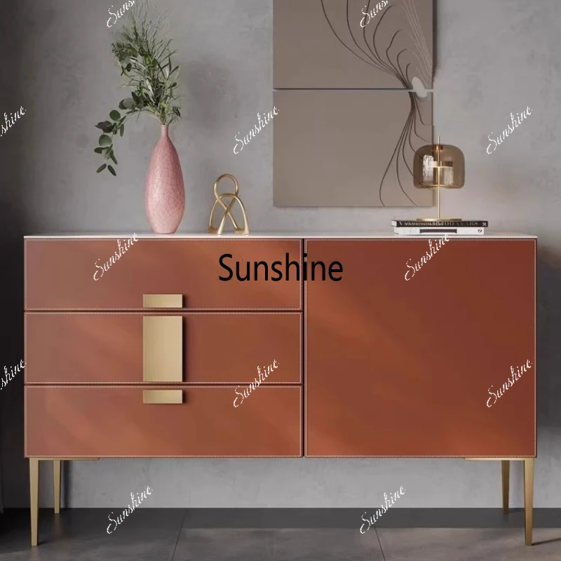 

Simple high-end stainless steel slate entrance cabinet solid wood wall-to-wall floor-to-ceiling storage cabinet