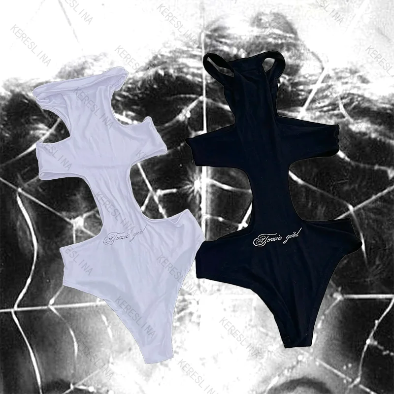 

Модный летний комбинезон Y2K в готическом винтажном стиле, с завязками на шее, суперсексуальный, в стиле дерзкой девушки, облегающий.