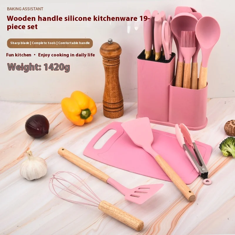 Kitchenware Cooking Baking Tools Kitchen Accessories PC Spatula Silicone Kitchenware Set with Wooden Handle