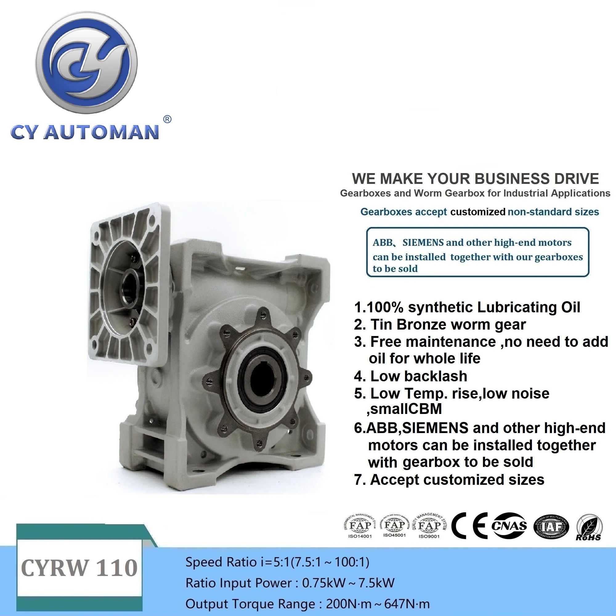 

CYAutoman Iron Gearbox Reducer NMRW110 Input 19/24/28/38mm Output 42mm Ratio 5:1/100:1 CNC Speed Gear Reducer GW≈31.5Kgs