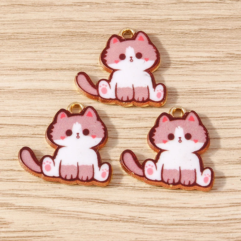10 stücke 22x22mm Cartoon Tier Charms Emaille Tasse Katze Muster Charms Anhänger für Schmuck Herstellung Ohrringe Halskette DIY Handwerk Geschenke – Detail 12