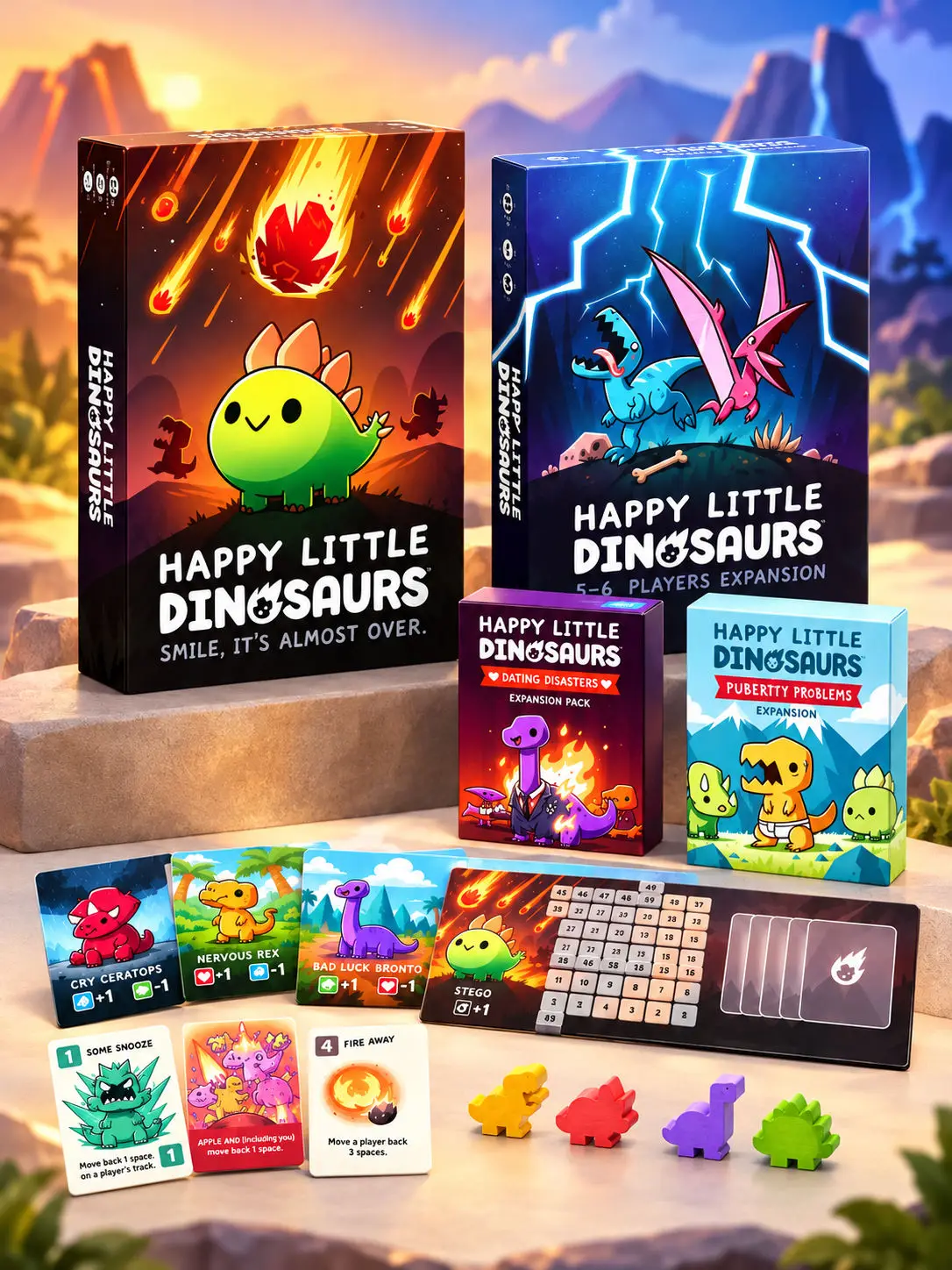 Happy Little Dinosaurs Board Game, Multiplayer Strategy Tabletop Game, Portable Boxed Leisure Game for Party Gathering & Gift
