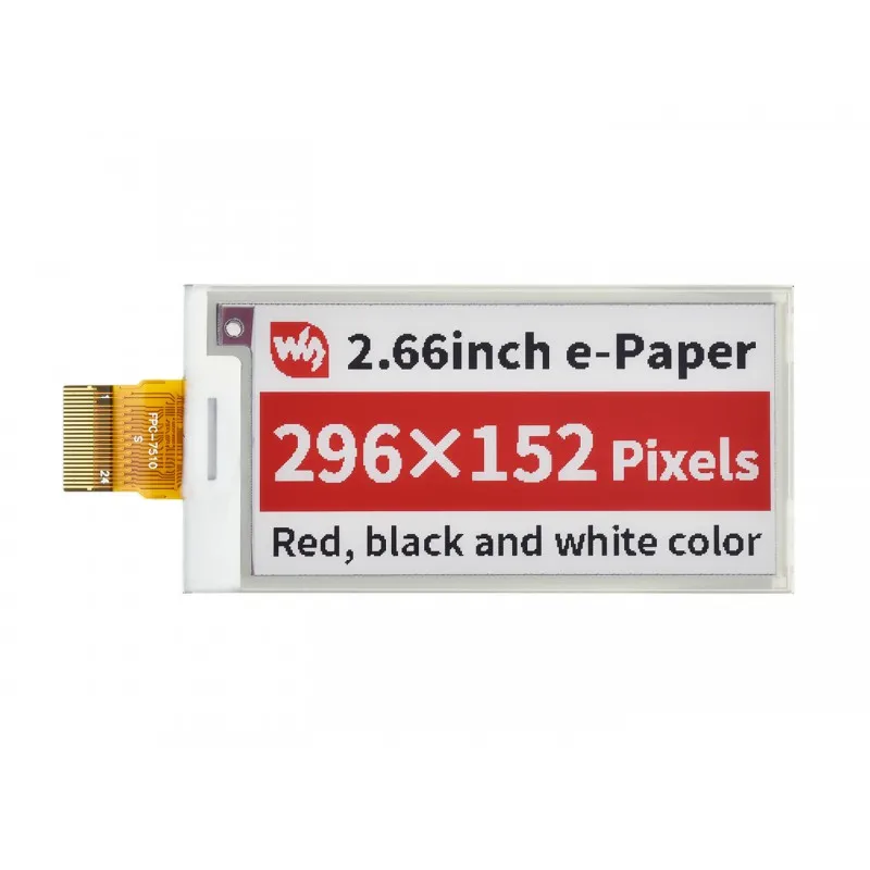 Waveshare Tela Raw E-Paper (B) de 2,66 polegadas, 296 × 152, vermelho / preto / branco, SPI, sem PCB