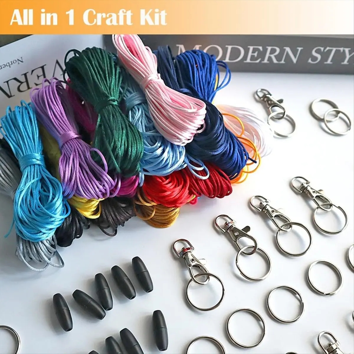 ブレスレット作成キット用ナイロン紐-キーホルダークリップ-キーリング-サテンラットテールコード-ビーズ細工、ネックレス、マクラメ用
