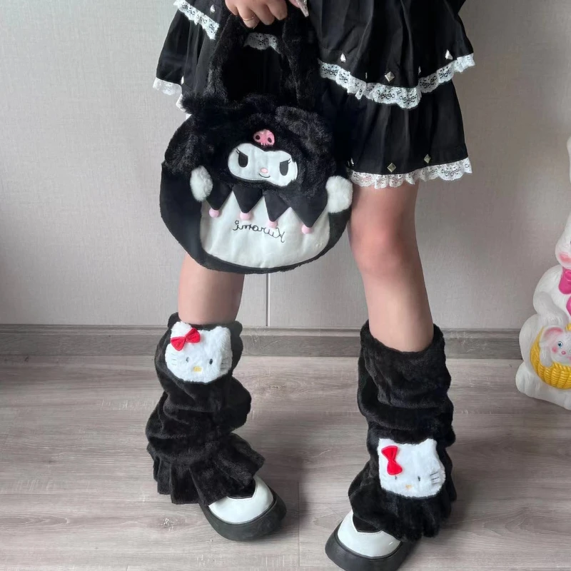 Winter Kawaii Sanrio Hello Kitty Plush Socks Female Girly Heart Over Knee Socks Cartoon Anime JK Uniform Leg Warmers Stockings