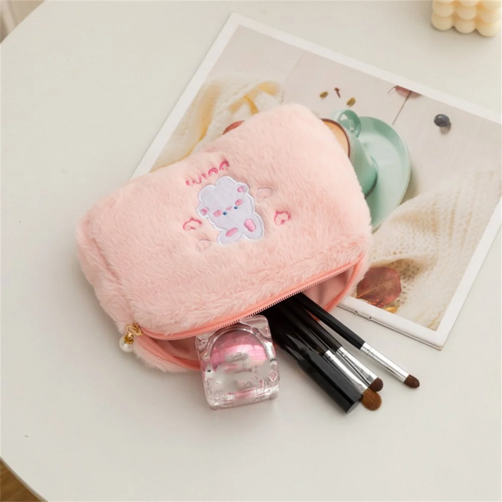 Plush Makeup Bag Cute Littler Rabbit Portable Storage Wash Bag Girl Large Capacity Embroidery Bag Travel Cosmetic Organizer