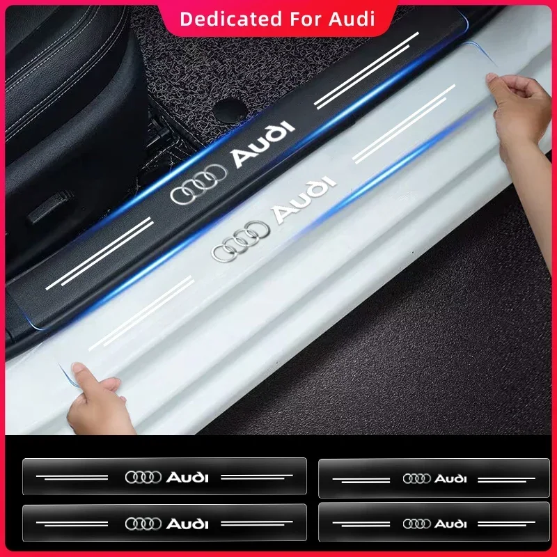 4pcs Car Door Sill Bumper Protector Transparent Stickers For Audi Sline TT Q2 Q3 Q5 Q7 Q8 A3 A4 A5 A6 A7 R8 B5 B6 B7 B8 C5 C6 C7