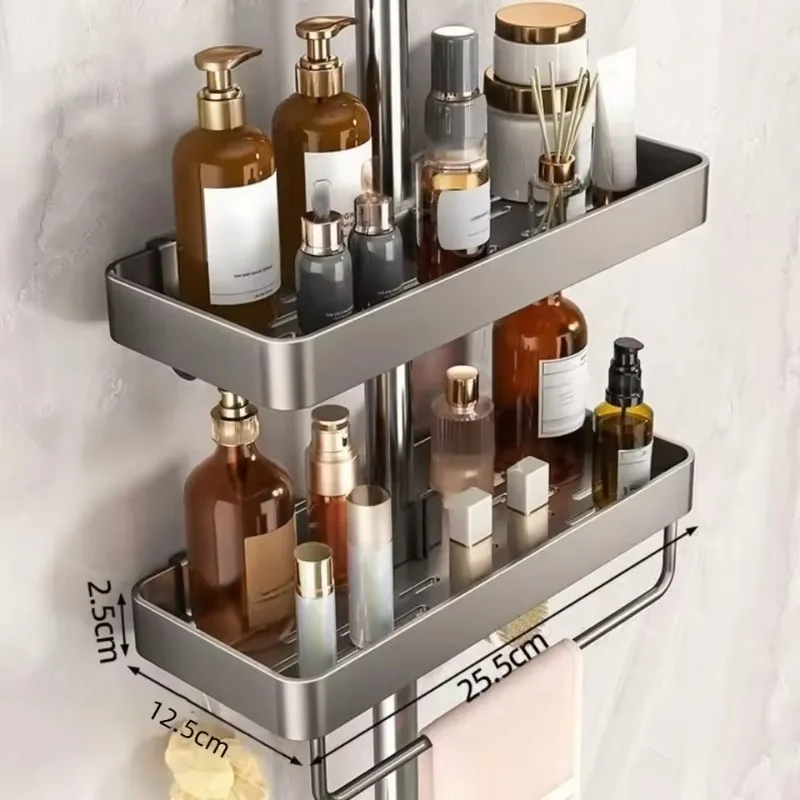 Badezimmer-Duschkopfhalter, wandmontiert, ohne Bohren, mit Handtuchhalter, Shampoo- und Duschgel-Aufbewahrungsregal, Haushaltsaufbewahrung