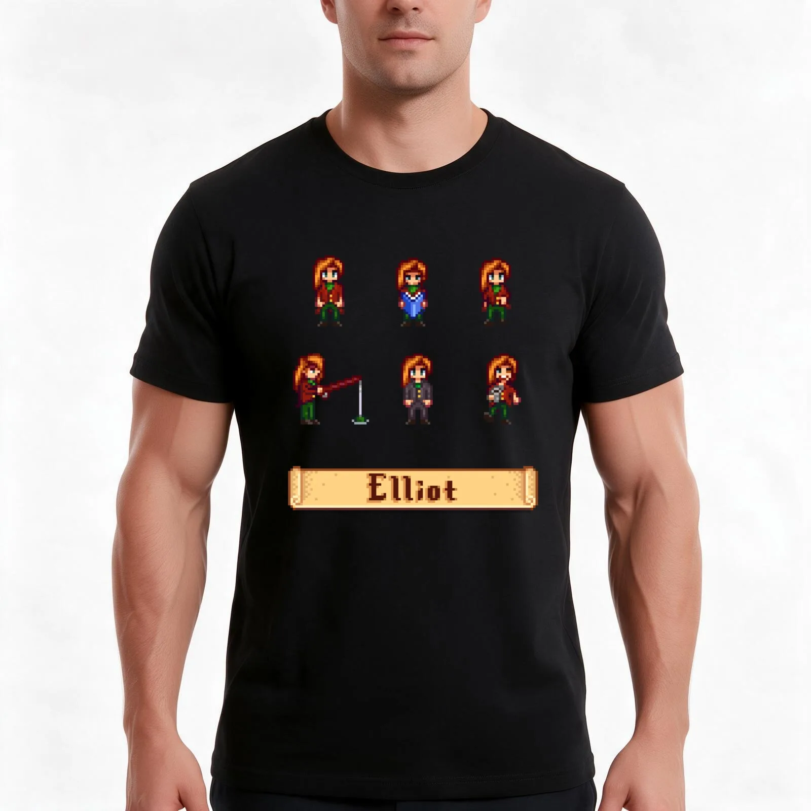 Stardew Valley Sprites - Elliot T-Shirt, Summer Casual Cotton Tee, Oversized Streetwear Tops, Vintage Graphic Print, 100% Cotton