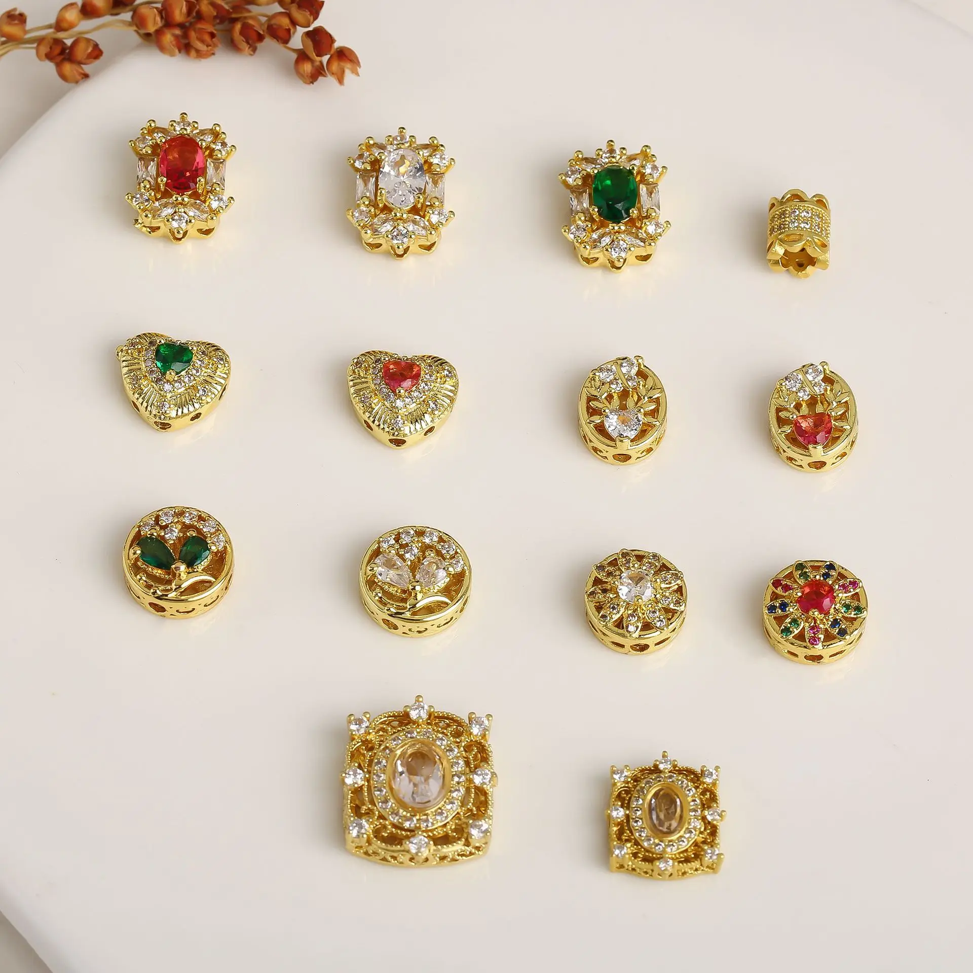 

1pcs Copper Gold-plated Hollow Multi-pass Ring Inlaid Zirconia Spacer Beads Diy Bracelet Necklace Jewelry Accessories Wholesale