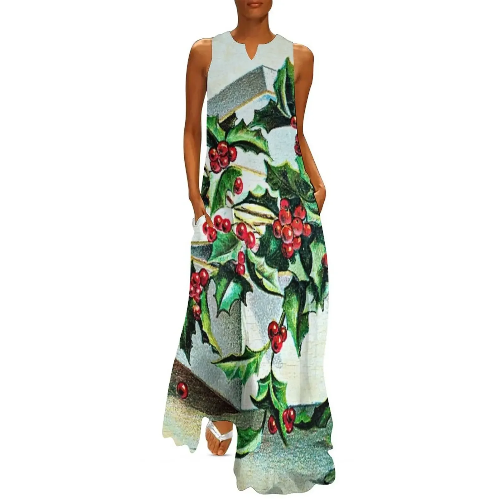 

Traditional Vintage Merry Christmas Illustration Long Dress summer women's suit dress women summer cocktail dresses Dress