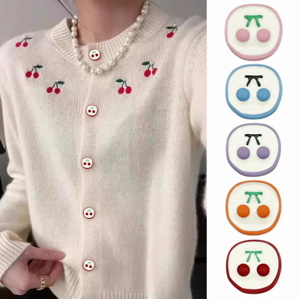 5 Pieces Super Cute Colourful Cherry Pattern Round Metal Buttons Women's Children's Suit Jacket Sweater Dress Decorative Buttons