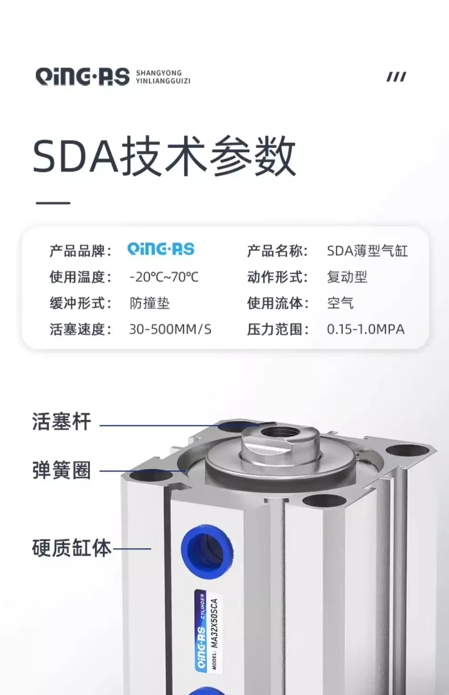 Pneumatic Small Thin Cylinder SDA100 Series - Multiple Sizes Available including 10/20/25/30/35/40/50/60/70/80/90/100 S
