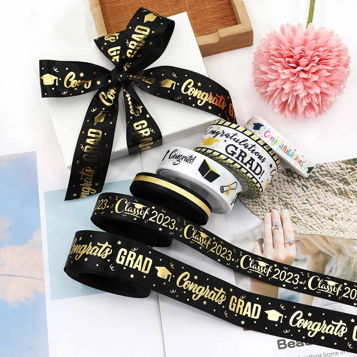 5Yards Graduate Day Ribbons Thread Cake Gifts Box Packaging Wedding Bouquet Birthday Christmas Bowknot Scene Party Decoration