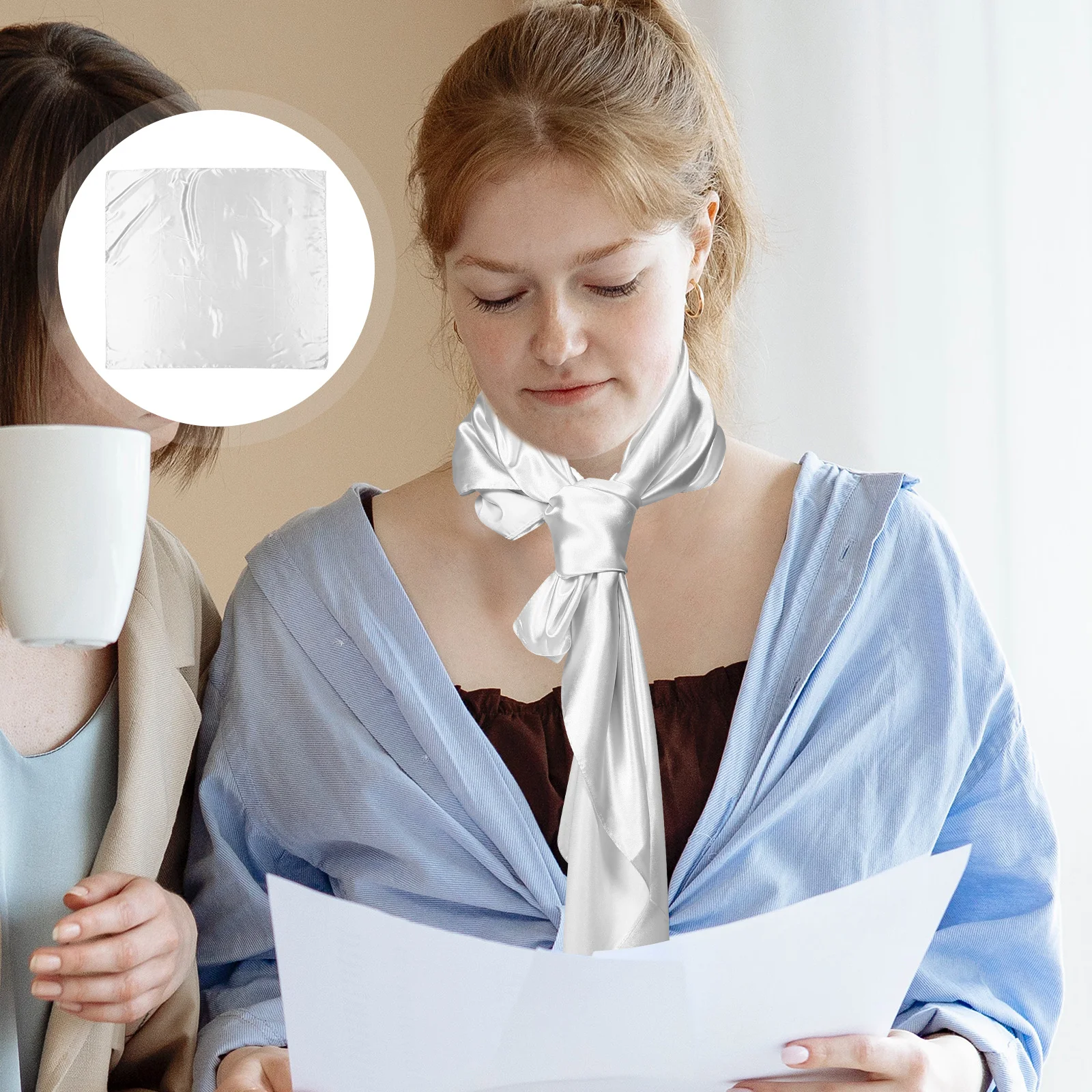 

Solid Color Scarf For Women Imitated Silk Square Shawl Lightweight Head Wrap Fashionable Office Travel Beach Accessory