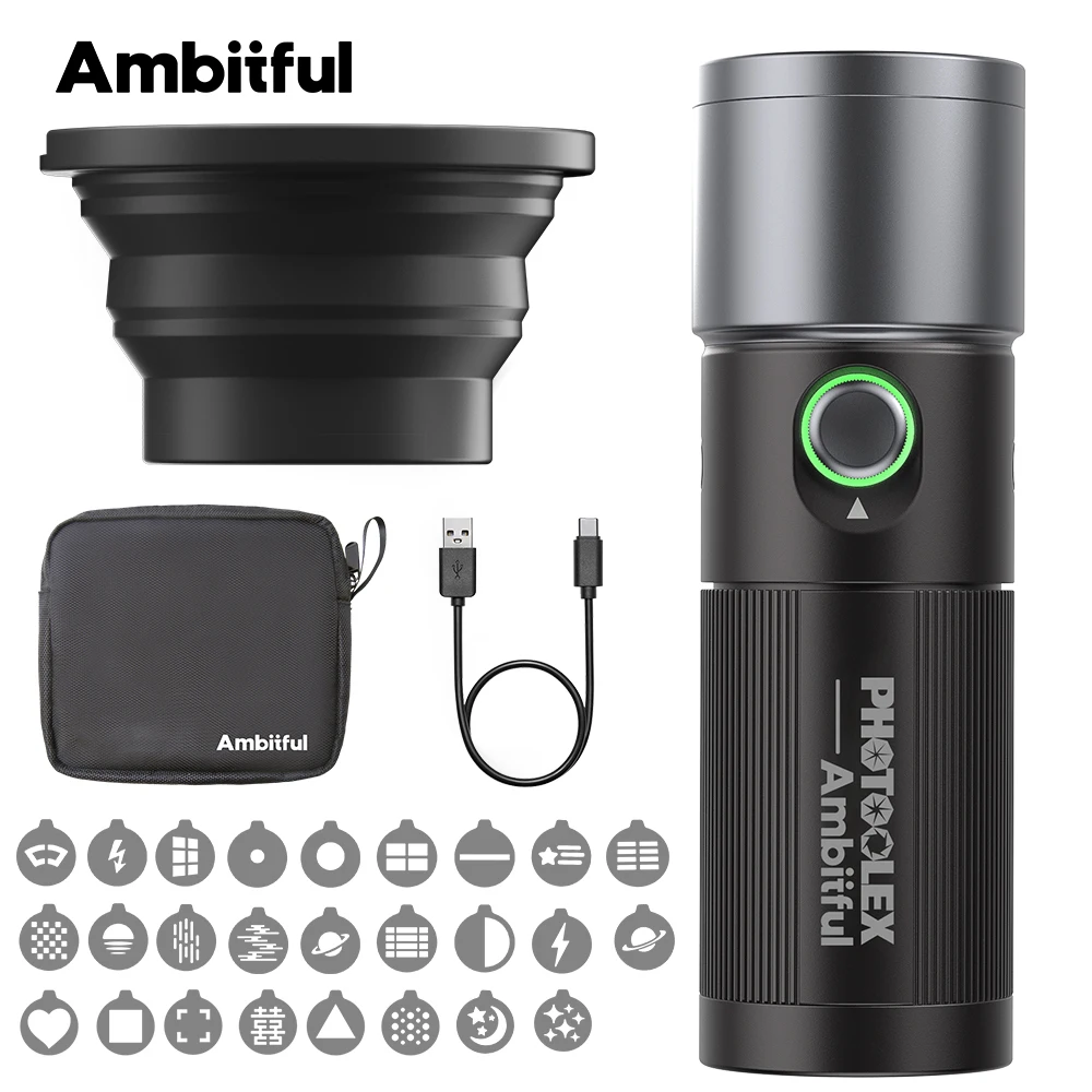 Ambitful 10W Flashlight Four Color Projection Light Built-in 8400mAh Rechargeable Battery For 4 hours Full power output