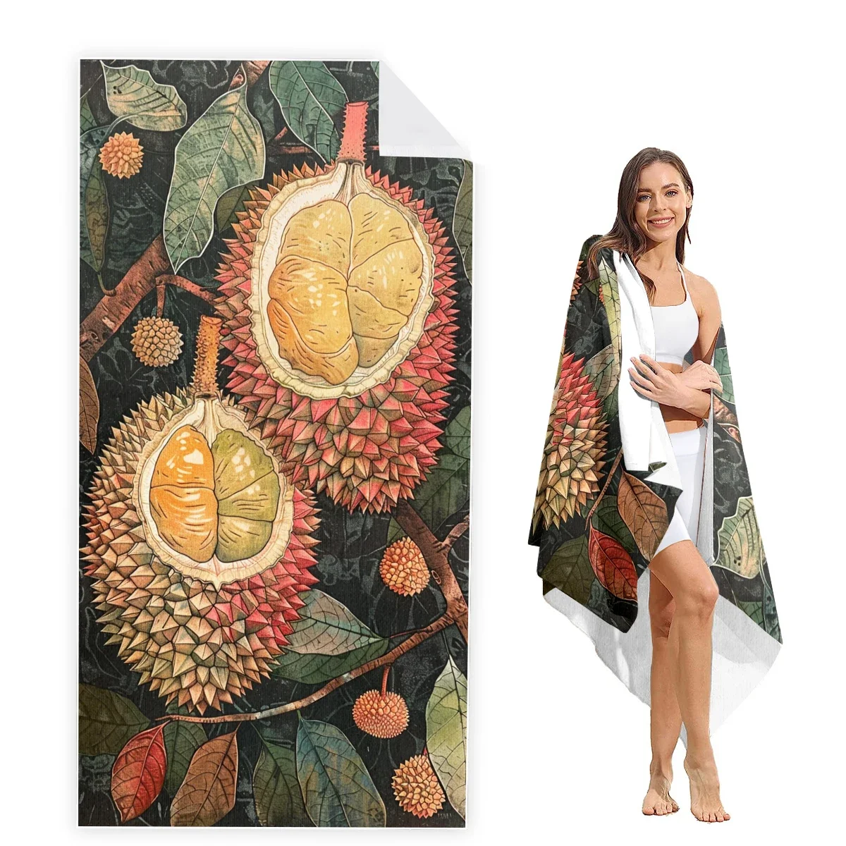 Durian Beach Towel Oversized,Super Absorbent Sand Free Thick Microfiber Beach Towel,Beach Towels for Kids,Men,Women