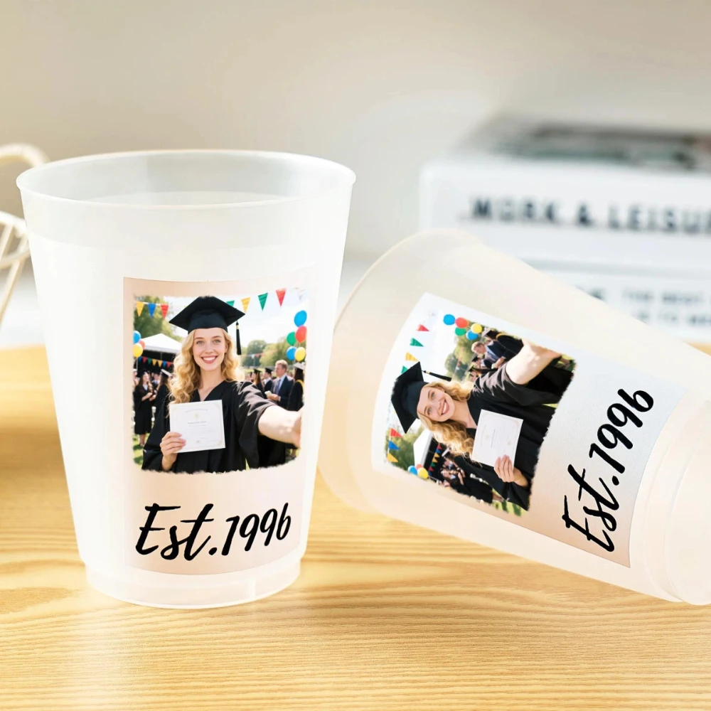 Personalized Photo Frosted Disposable Cups, Custom Graduation Portrait Party Cups for Birthday Celebration,Christmas Gift.