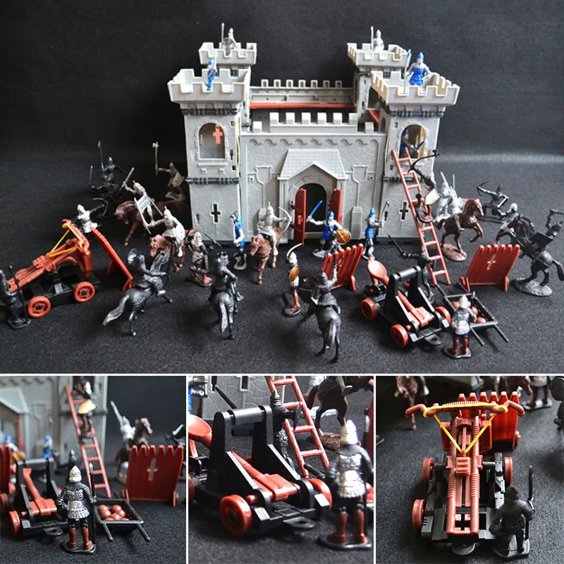 A Set Of Medieval Castle Knights War Weapons Game Infantry Accessories Toy Set Castle Model 18*18*20cm