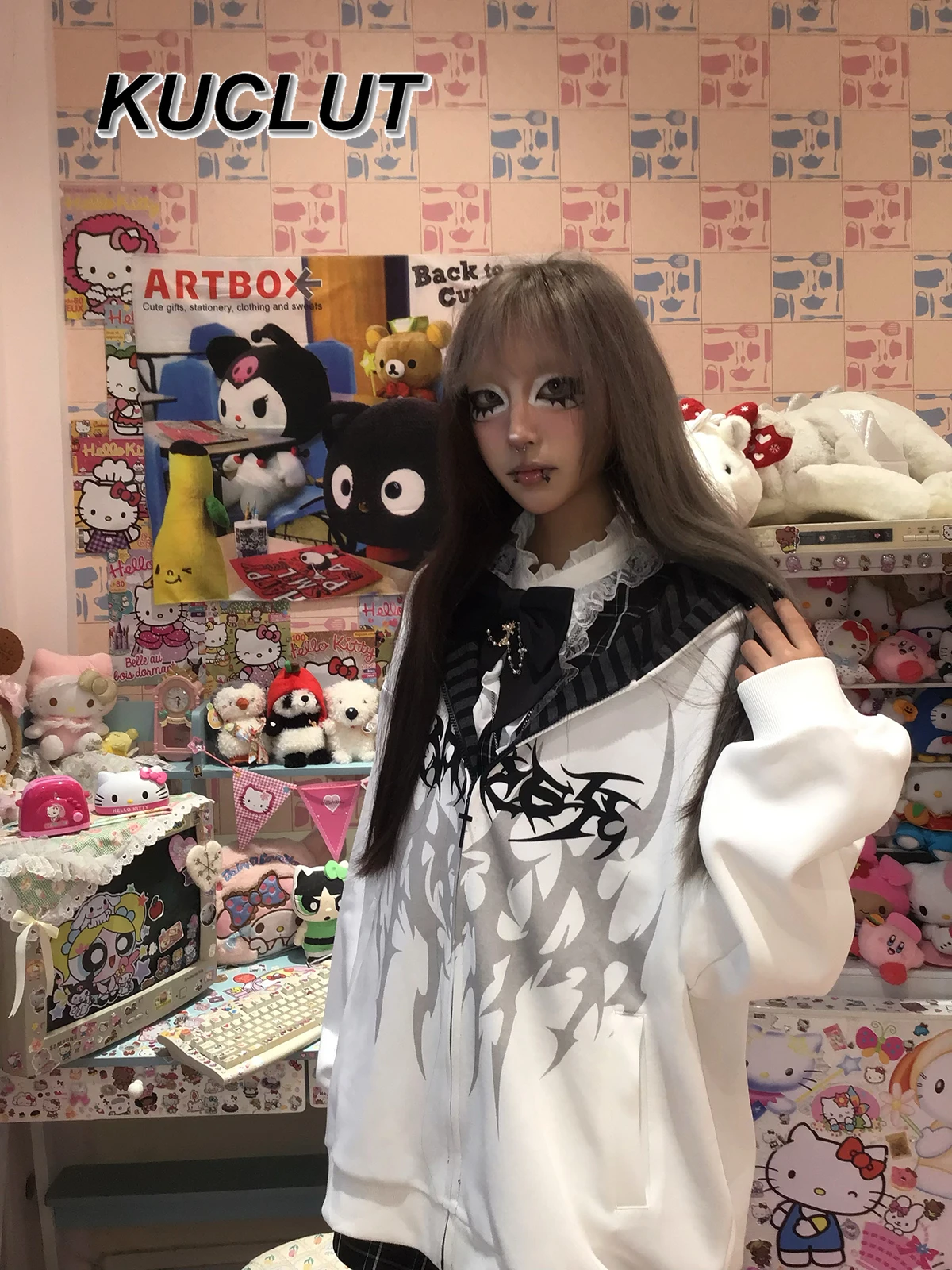 느슨한 후드 오리지널 후드 자켓 패션 짧은 자켓 일본식 여성 탑 봄, 가을 캐주얼 스웨터